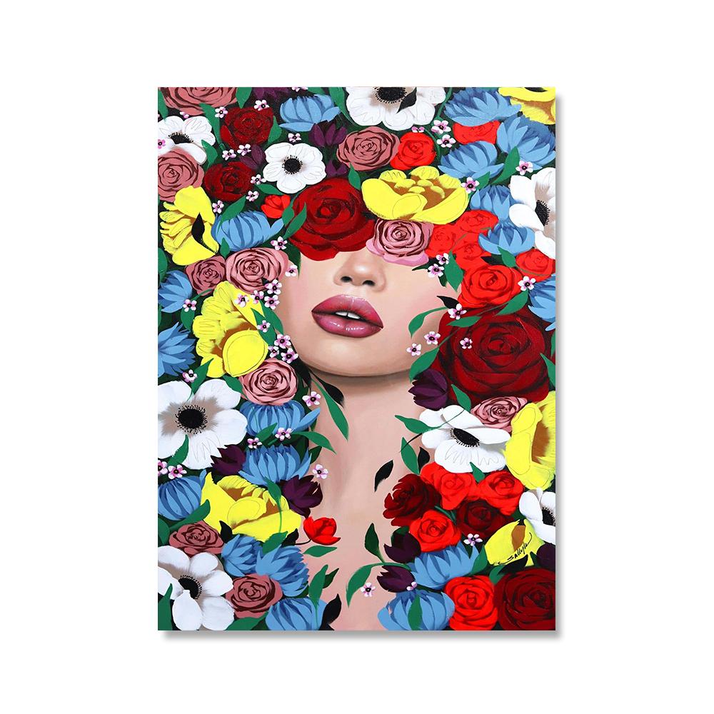 Mode Frauen Kopf Blume Wand Kunst Poster Abstrakte Kunstdrucke Sexy Mädchen Leinwand Malerei Moderne Bilder Wohnzimmer Wohnkultur