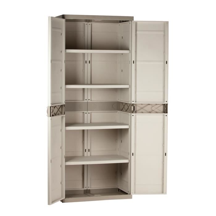 Tall Resin Storage Cabinet - PLASTIKEN - TITANIUM - 4 Shelves - Beige and Taupe