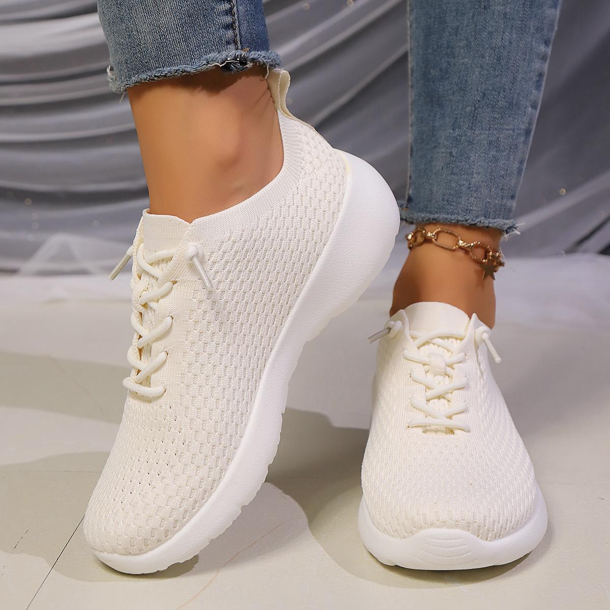 

Fashion Casual Breathable Mesh Lace Up Sports Sneakers Women 2025 Autumn Comfort Soft Sole Running Shoes Non Slip Low Heel Sneakers 36 білий