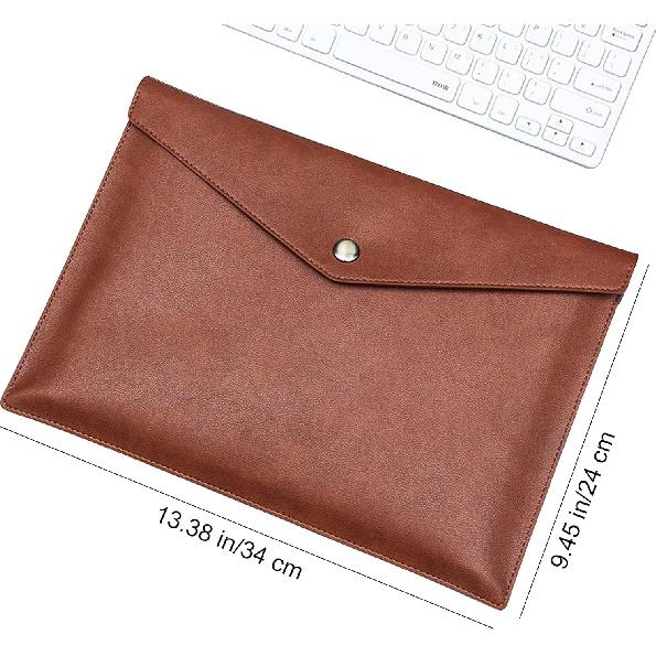 VANRA 1 Piece PU Leather File Folders A4 Document Holder File Envelope Waterproof Portfolio Filing File Organizer for Letter Size with Snap Button