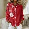 Women's Christmas Printed Button Up Long Sleeved Casual Regular Shirt With Collar Top