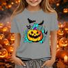 Kids Halloween Printed Neck Short Sleeve T-Shirt Loose Fit Casual Top