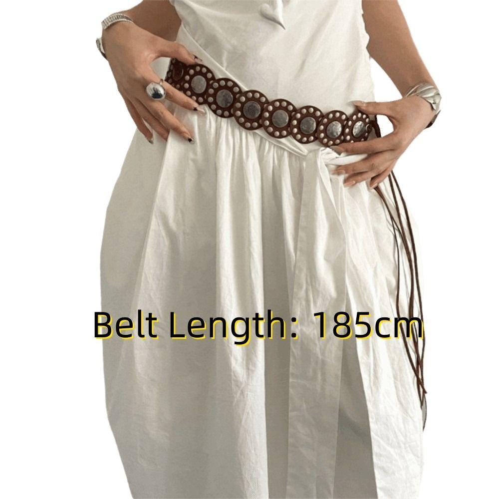 Metal Rivets Rivet Belt Genuine Leather Look Waist Belt Vintage Wide Belt