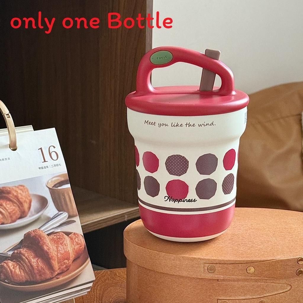 

Ceramic Inner Insulated Travel Mug With Portable Design For Women And Couples Red Dots