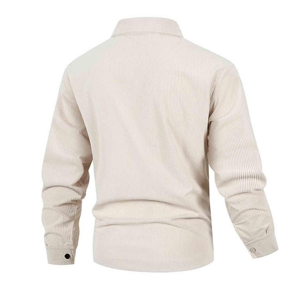 Herren Freizeit Einfarbiges Cord Revers Jacke, Herren Locker Und Weich Stoff Knopf Hemd Jacke
