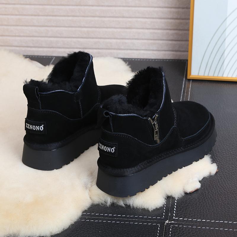 

Side zipper snow boots women s fur integrated thick-soled piled thickened warm snow cotton shoes leather wool versatile tide 40 чорний