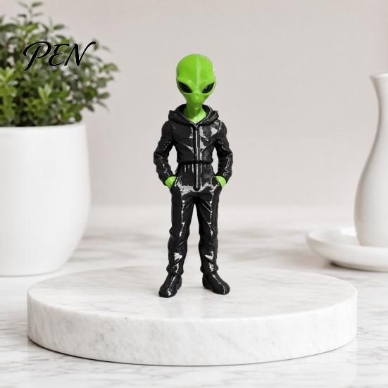 Statua Figura Aliena Stampata in 3D con Felpa con Cappuccio, Statuetta Verde, Scultura da Collezione, Decorazione da Scrivania Sci-Fi Regalo per Appassionati