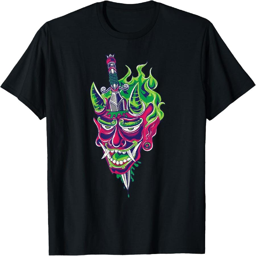 Traditional Japanese Demon Face with Dagger Tattoo TShirt T-Shirt S