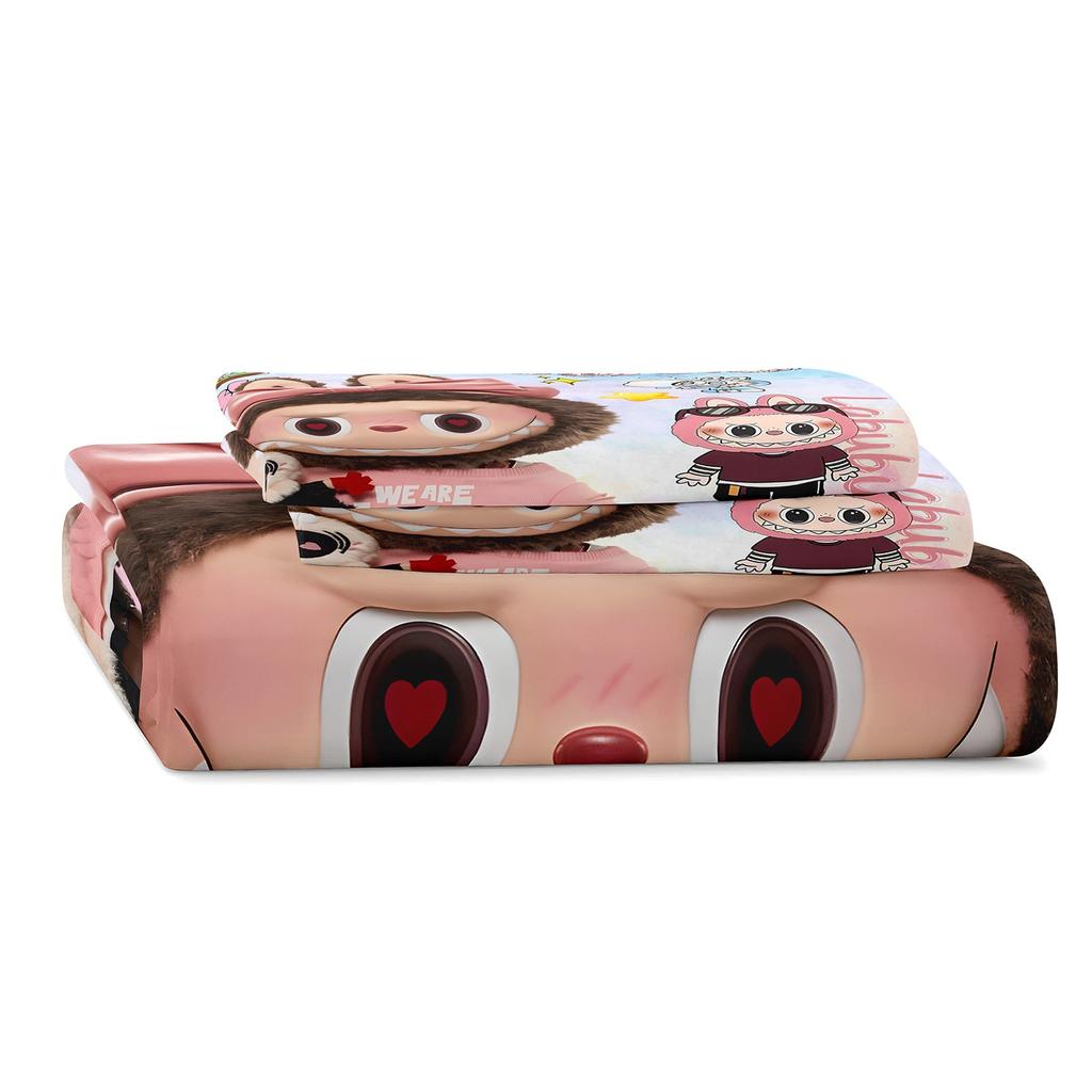 Cartoon Cute Labub 3D Printed Quilt Cover Three-Piece Set Student Dormitory Bedding Four-Piece Set