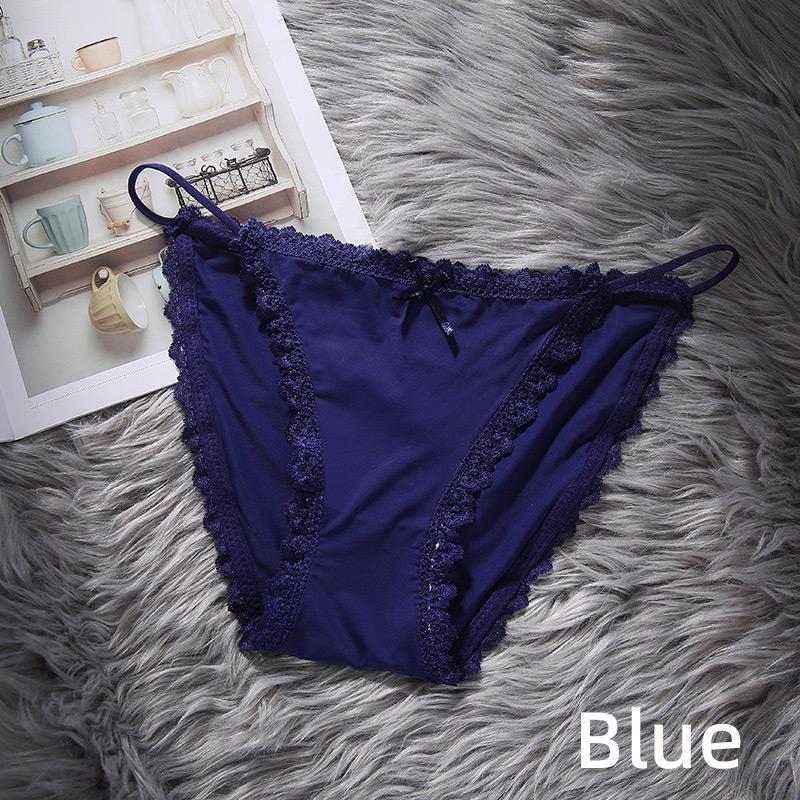 Ice Silk Girls Panty Women's Sensual Spaghetti Straps Breathable Cotton Crotch Low Waist Lace Edge Panties