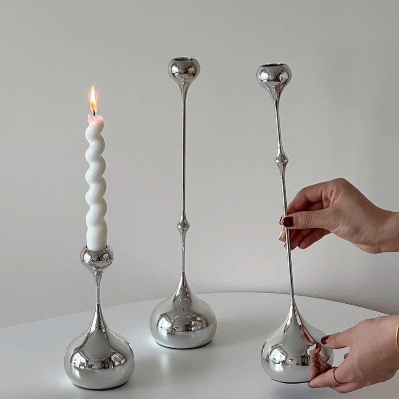 Candle Holder Silver Metal Candlestick Romantic Art Table Decoration For Home Dining Wedding Photography Props Valentine's Day