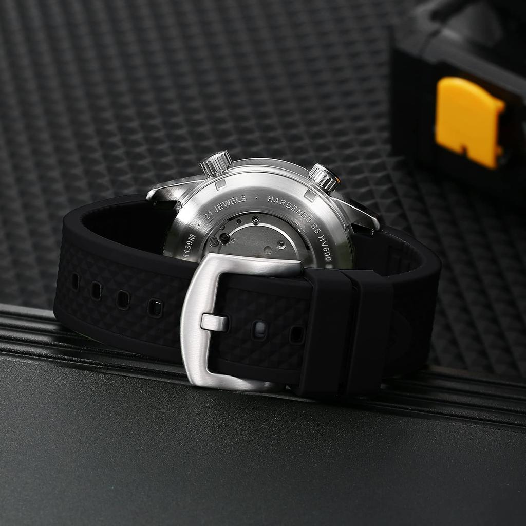 BERNY Watch Watch Dive Watch Automatic Mechanical Watch with Crown 200m Water Resistant HV600 Hardness Sapphire Glass Silicone Band Super Luminous