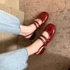 Mary Jane Shoes Women's Retro Little Red Shoes Summer New Middle Heel Double Breasted Light Mouth Thick Heel Single Shoes