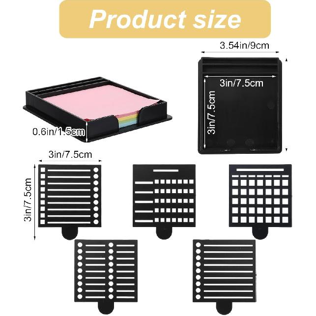 Sticky Note Holder, Reble Self-Stick Sticky Note Stencil and Holder for 3x3 Inch Notes, Suitable for Office Home (Black, 5 Templates)