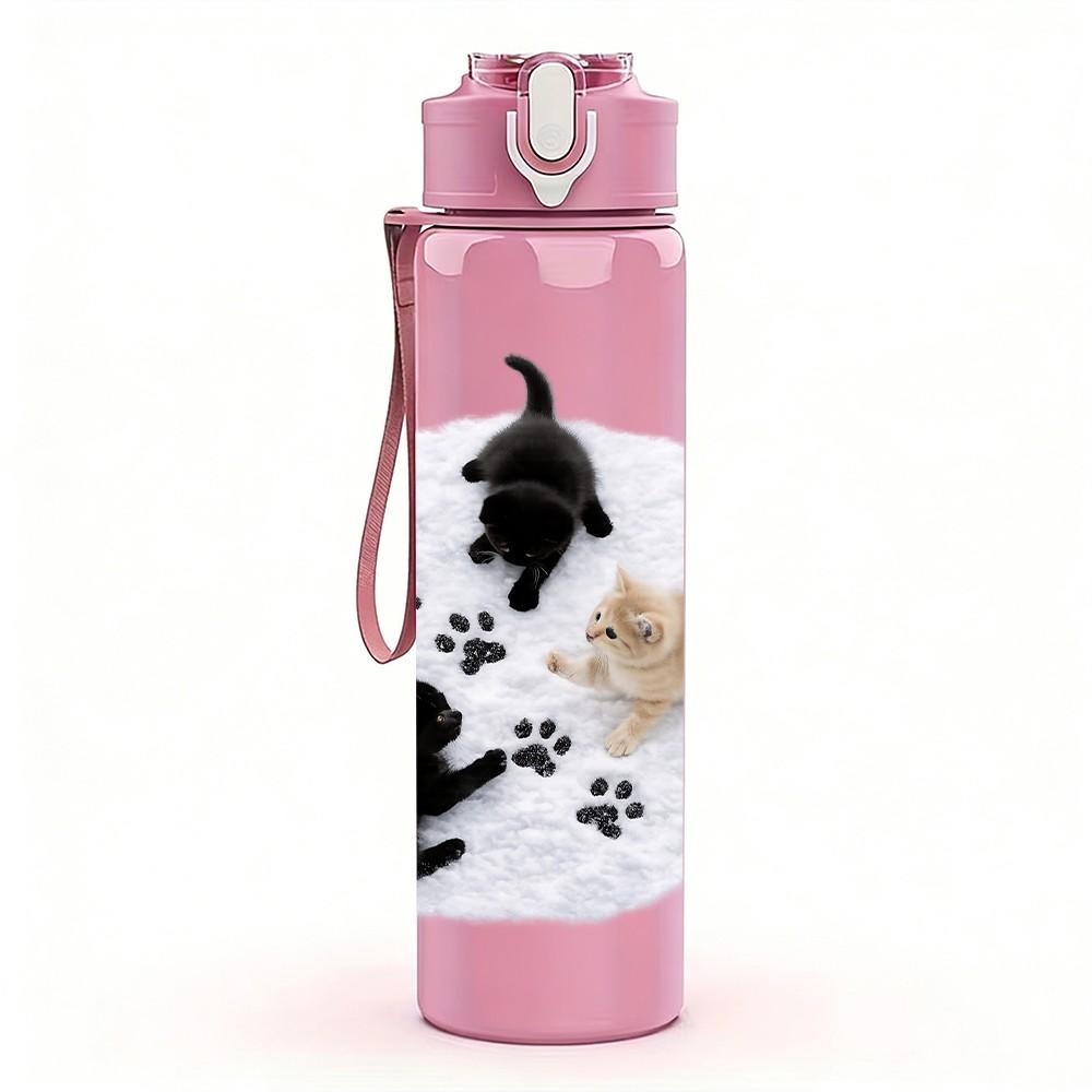 1PC Pet Dog Paw Black White Silhouette Print 750ml Color Plastic Sports Water Bottle Leakproof Flip Straw Lid Suitable for Sports Office Home Use