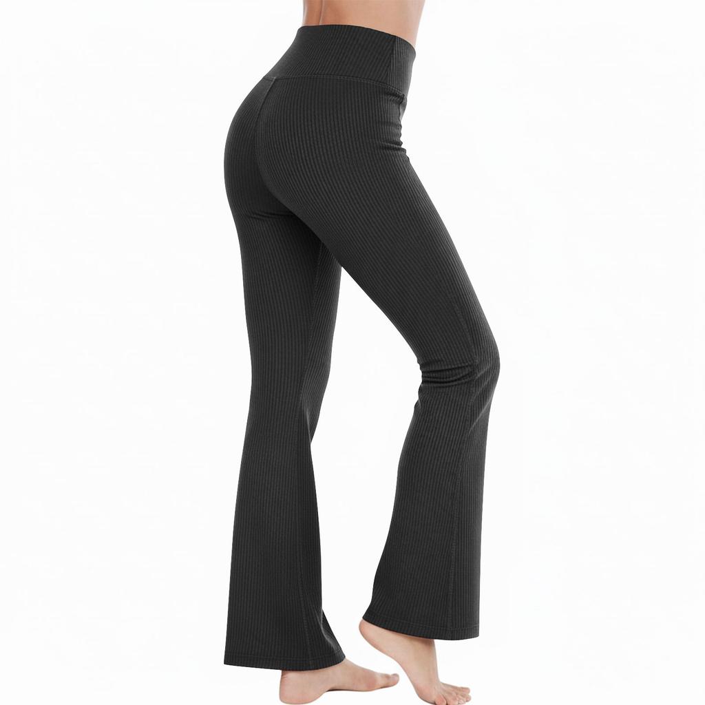 High Waist Ribbed Flared Leggings for Women Slim Fit Stretchy Bootcut Pants with Tummy Control and Butt Lifting Design for Yoga Fitness