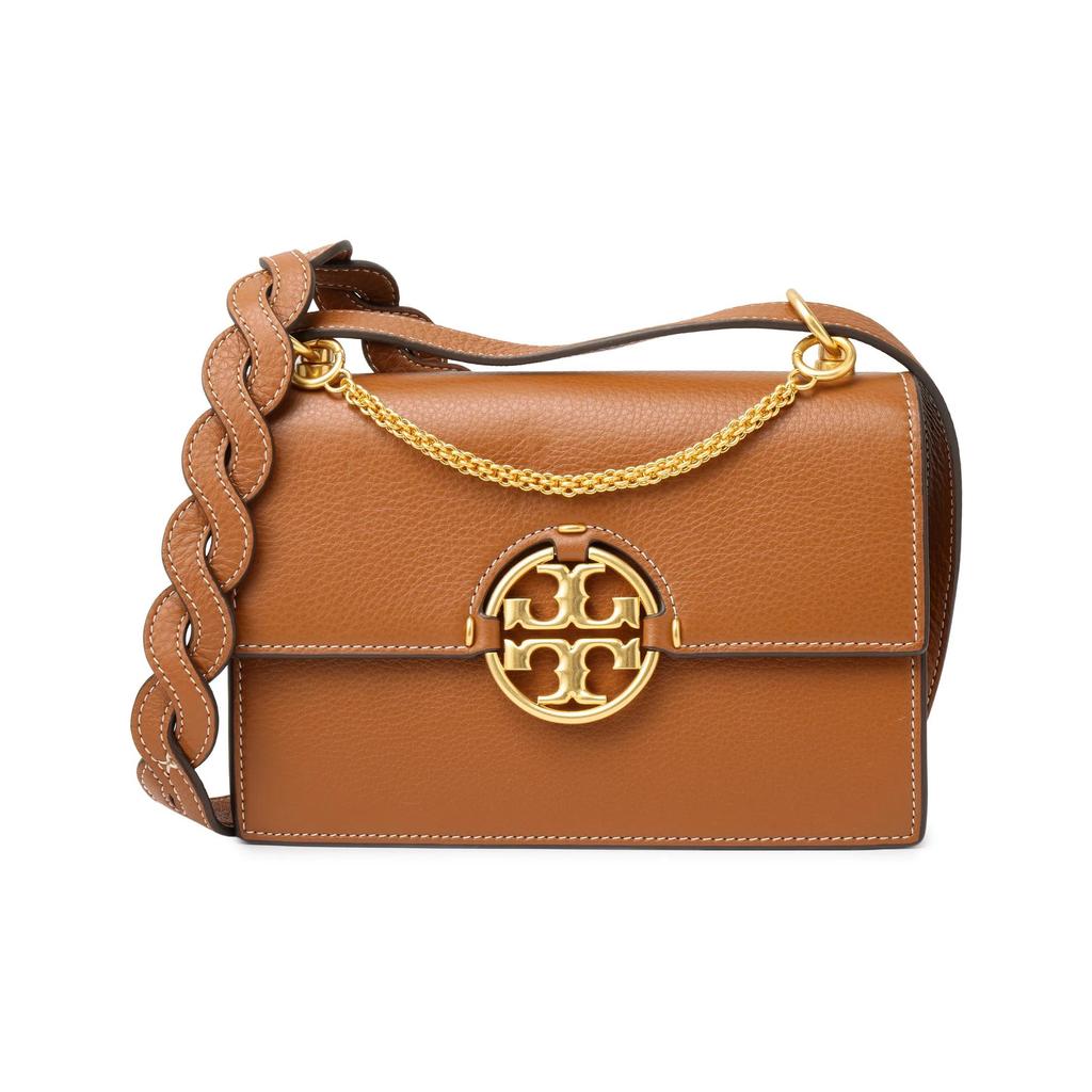 Tory Burch TB Miller Flap Clutch Cowhide Leather Crossbody Shoulder Bag Small Women's Brown