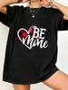 Black Oversized T Shirt Be Mine Heart Plaid Print Valentine Day Casual Wear For Women