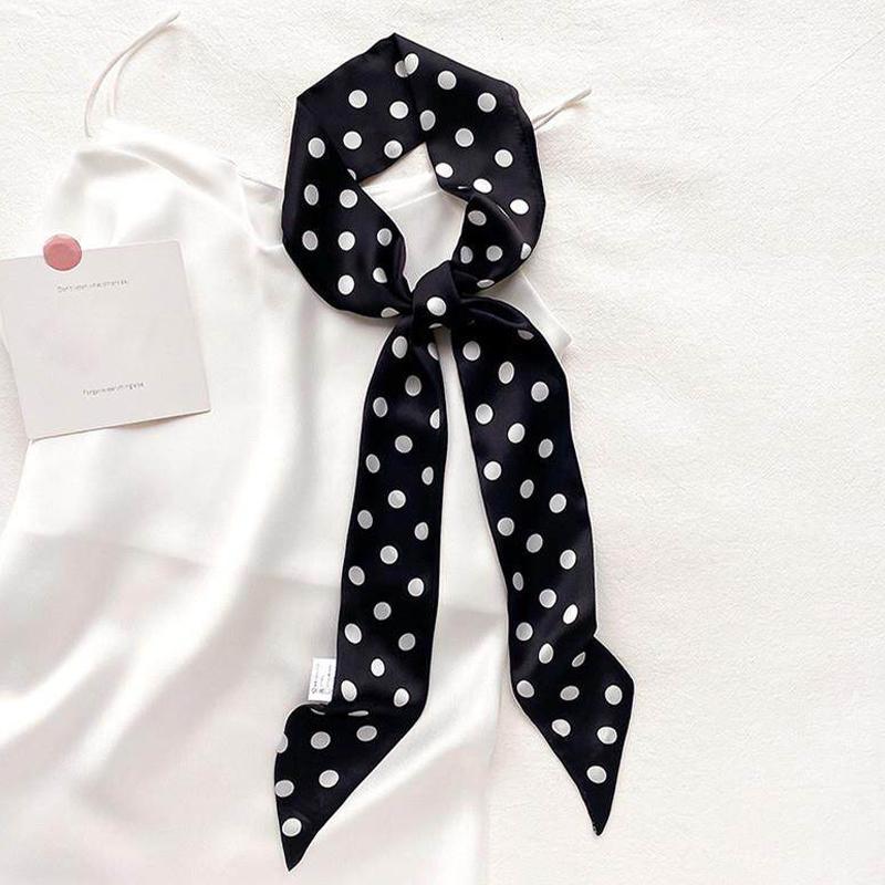 Women Narrow Long Scarf 190X4.5Cm Polka Dot Tie Bag Ribbon Headband Choker Streamer Lady Accessories
