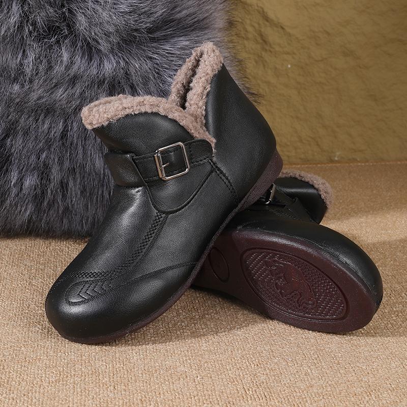 Short Boots for Women, Winter 2025 New Style, Anti-slip Soft Sole Cotton Shoes, Retro Flat Mother Leather Shoes