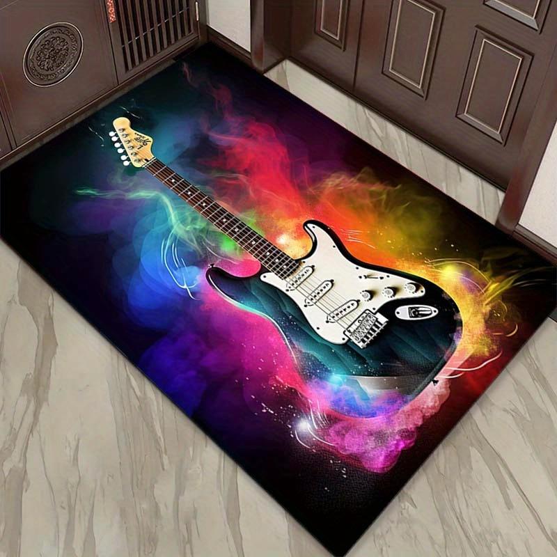 Colorful Guitar Nebula Rug for Music Rooms - Vibrant Design, Soft Material, Perfect for Musicians | Instrument Themed Decor