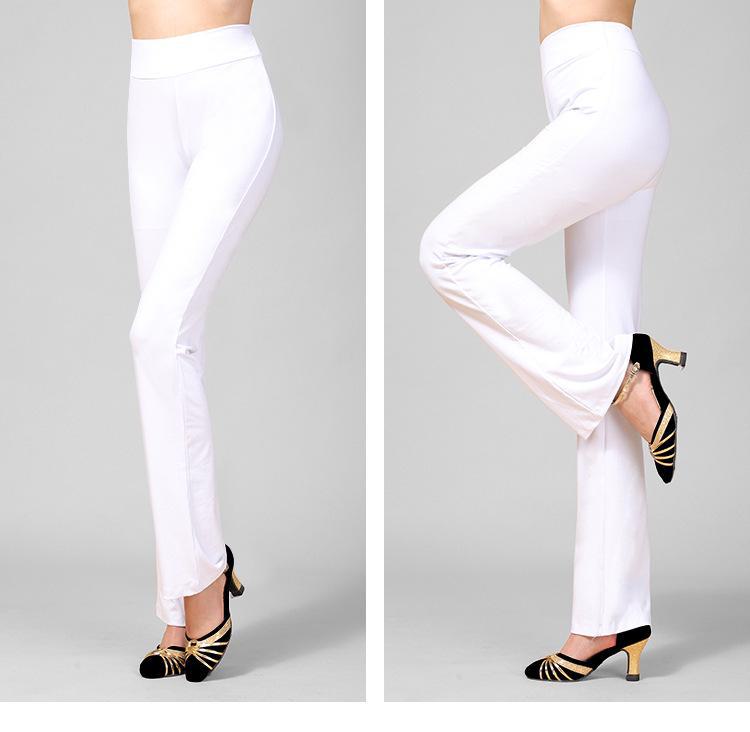 

Женские черные утолщенные брюки для танцев из модала на осень/зиму - свободные брюки для йоги и латинских танцев Pocketless, bootcut, L белый