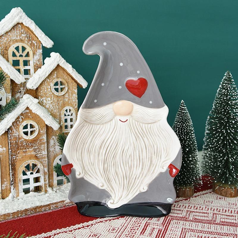 Nordic Santa Claus Ceramic Plate Creative Christmas Relief Decorative Ornaments Kitchen Ceramic Tableware Western-style Plate