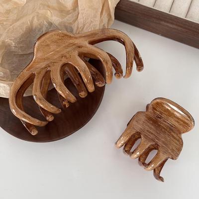 Large French Temperament Solid Wood Color Hairpin - Advanced Oil Painting Feel Shark Clip for Elegant Updo
