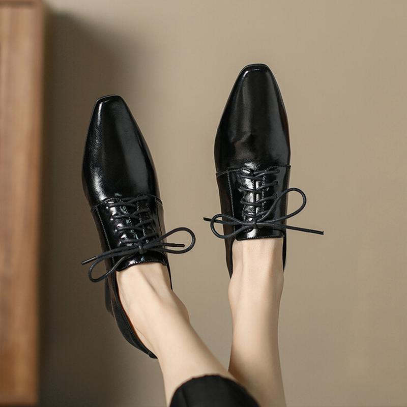 Fashion NEW Spring/Autumn Women Pumps Square Toe Chunky Heel Shoes Concise Split Leather Shoes for Women Lace-up Handmade Women Shoes