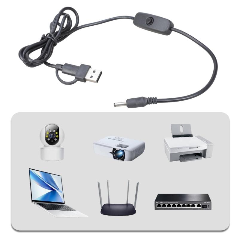 USB Type C To DC3.5x1.35mm Power Cord With On Off Switches 5V Charging Cable For LED Strips Desk Lamps Fan 120cm