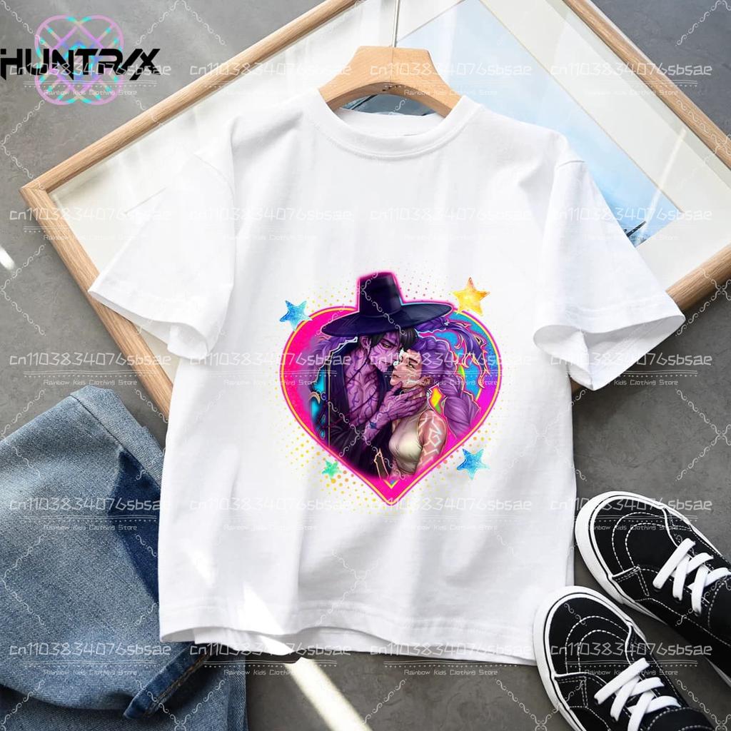 Summer Fashion Movie Kpop Demon Hunters T Shirt Kids Cartoon Anime Clothes Round Neck Basic Boys Tops Casual