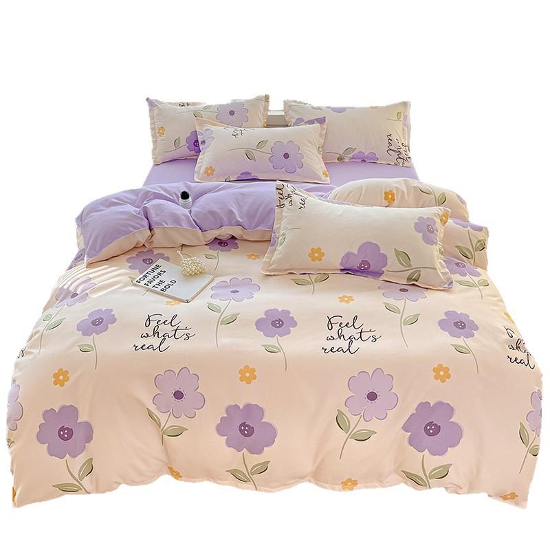 4Pcs Set Class A Maternal Infant Grade Small Fresh Grinding 4-Pcs Set Skin-Friendly Bed Sheet Washed Cotton Quilt Cover Dormitory 3-Piece Set