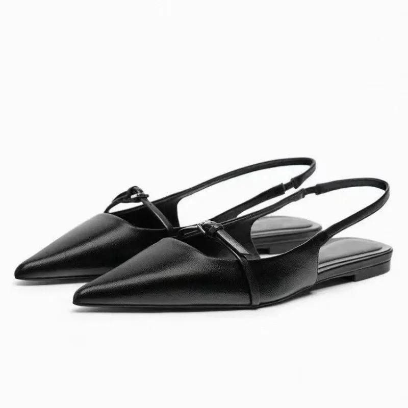 Fashion New  Summer Korean Edition Sandals for Women with Black Pointed Toe and One Line Back Air French Simple Casual Sandals