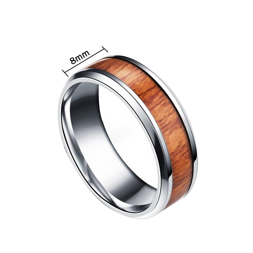 Men 8mm Retro Titamium and Wood Inlay Stainless Wedding Band Hand Accessories