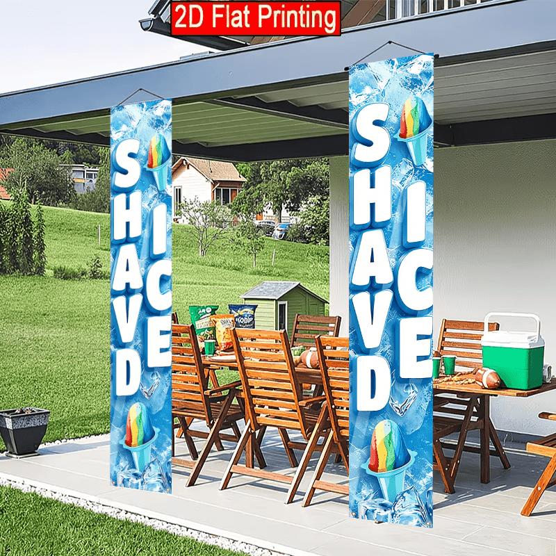 2D Flat - 2pcs 2D Plane Shaved Ice Theme, 30.48X179.83 cm Polyester Door Couplets, Shaved Ice Design, Suitable for Shop Advertising, Outdoor Courtyard