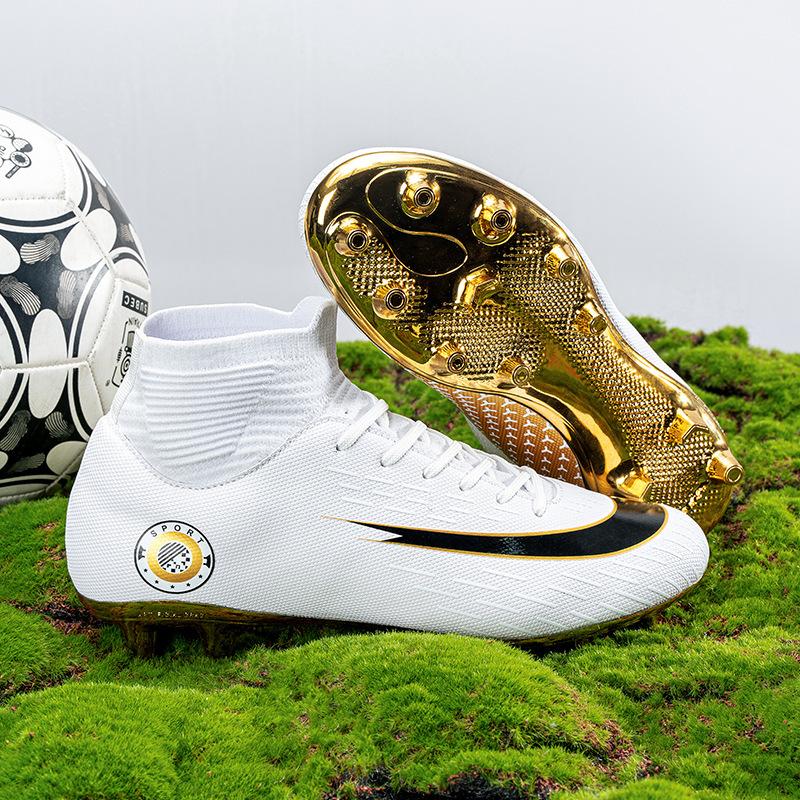 High-top Electroplated Gold-soled Spiked Football Shoes for Boys and Teenagers, Game Training Shoes for Man-made Land