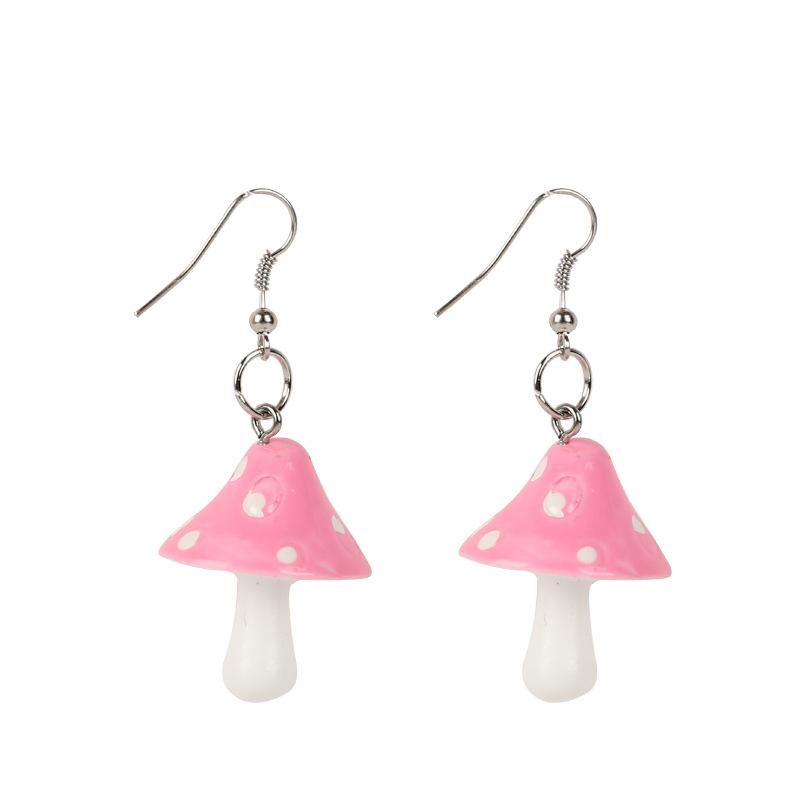 Sweet Resin Mushroom Earrings Handmade Plastic Simulation Mushroom Long Pendant Earring Zircon For Women Girls Gift