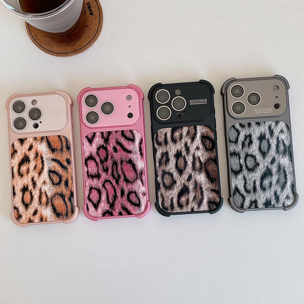 Leopard Print Large Window Phone Case For iPhone 17 16 15 14 13 Pro Max Soft Corner Shockproof Silicone Cover
