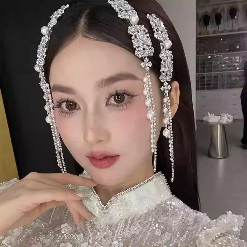 Diamond-encrusted Square Love Pearl Tassel Hairpin New Chinese Retro National Style One-word Clip Fashion Guochao Hair Accessories Women