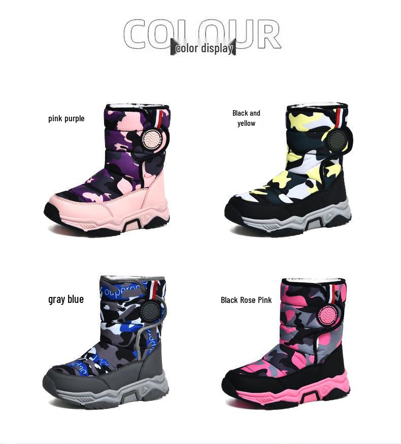 Kids' Winter Snow Boots - Warm, Velvet-Lined, Anti-Slip Leather Shoes for Outdoors