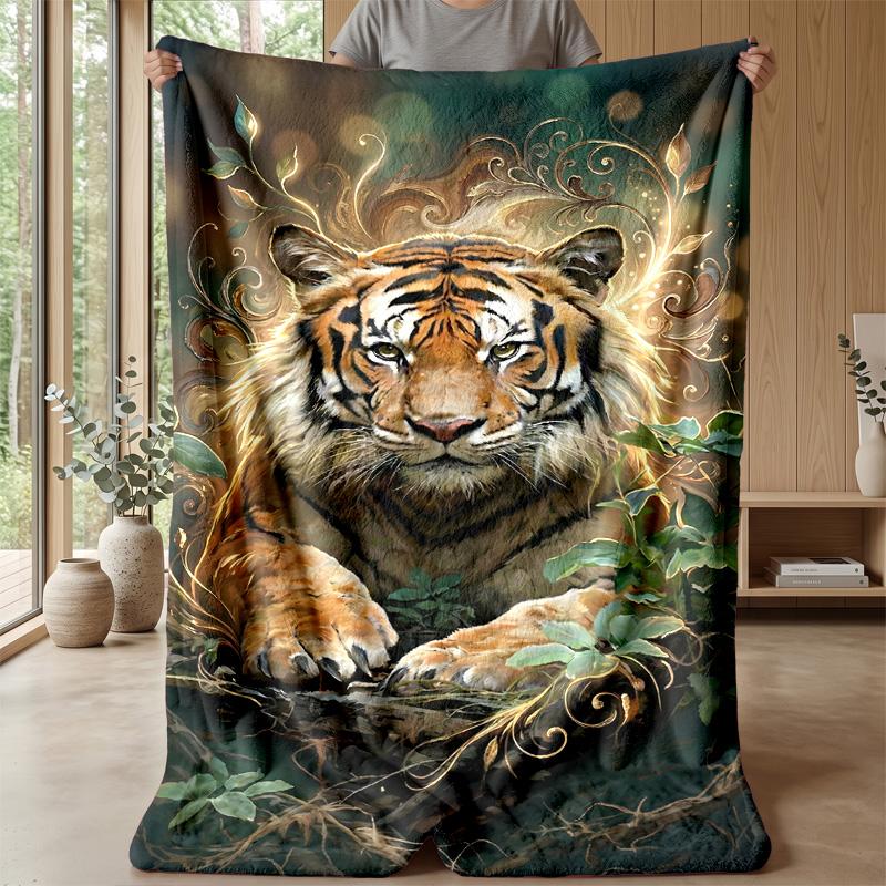 Tiger In Colorful Jungle Theme Blanket Lightweight Warm Flannel Blanket Decorative Throw Blanket for Home Decoration