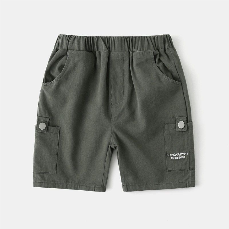 Boys Hairband Belt Cropped Pants K-style Summer Baby Boys Mid-Waist Pants Kids Letter Mid-Length Pants Casual Shorts Army Green 130