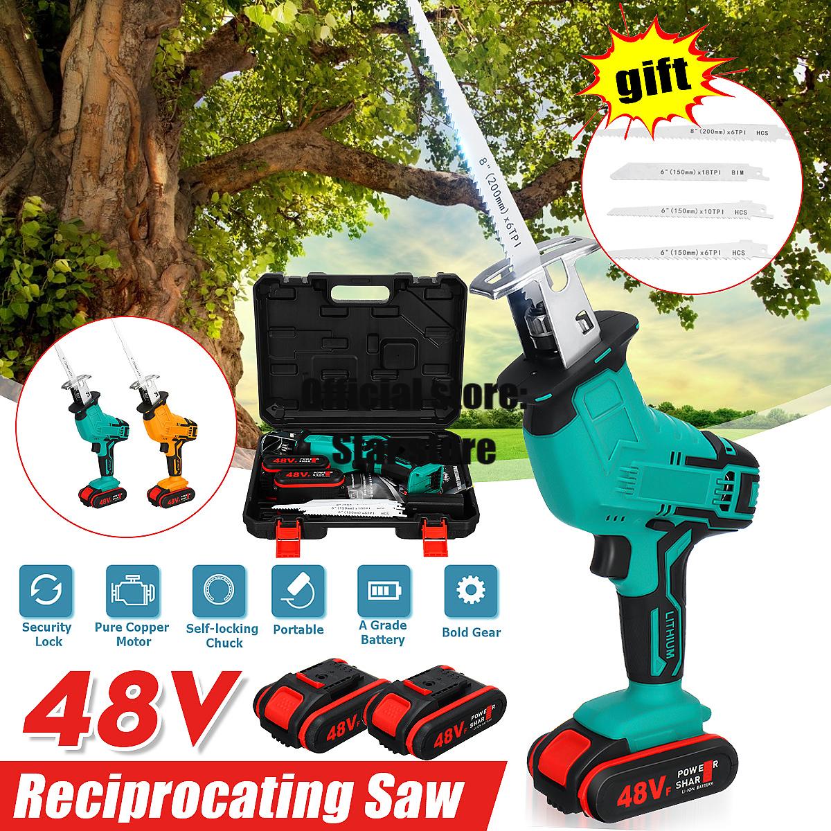 

Беспроводная сабельная пила 48 В с литиевой батареей, пила для резки дерева/металла, сабельная пила, портативная электрическая пила, аккумуляторный электроинструмент синий