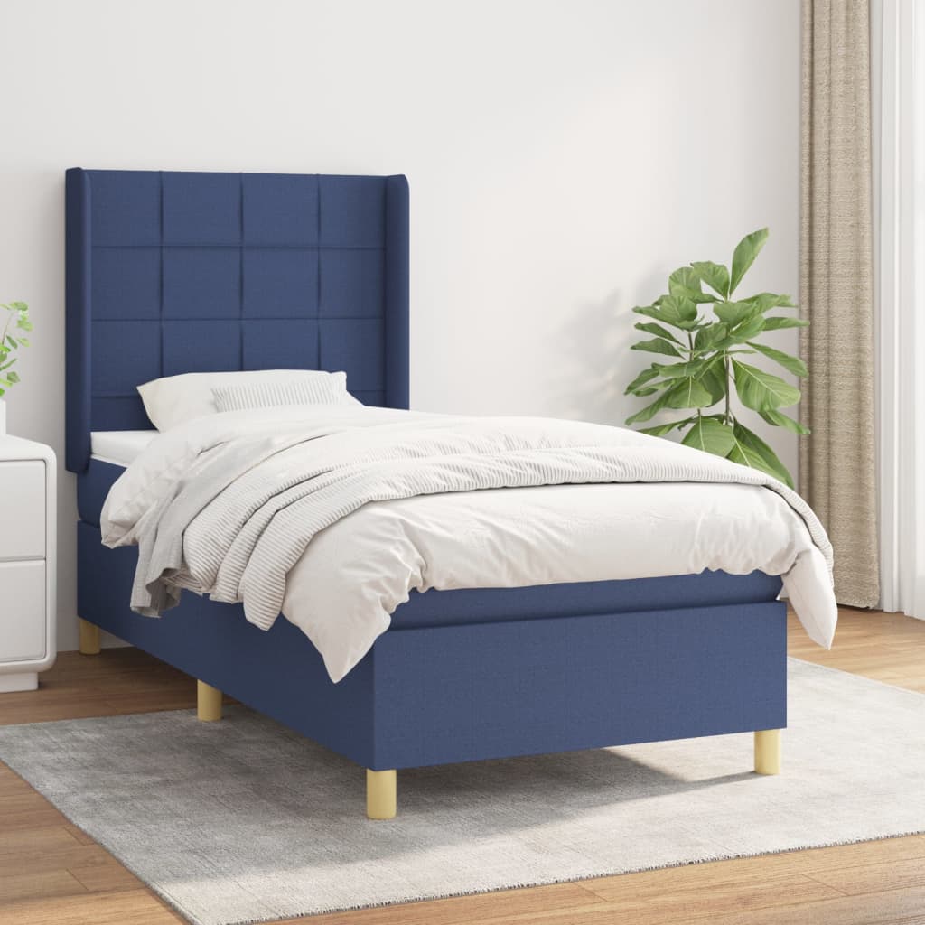 Box Spring Bed with Mattress Blue 90x200 cm Fabric