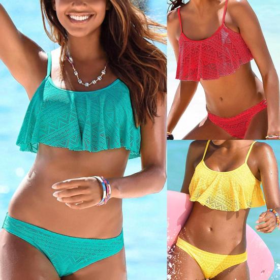 

Женский купальник из двух частей сексуальный полый взъерошенный мягкий бикини