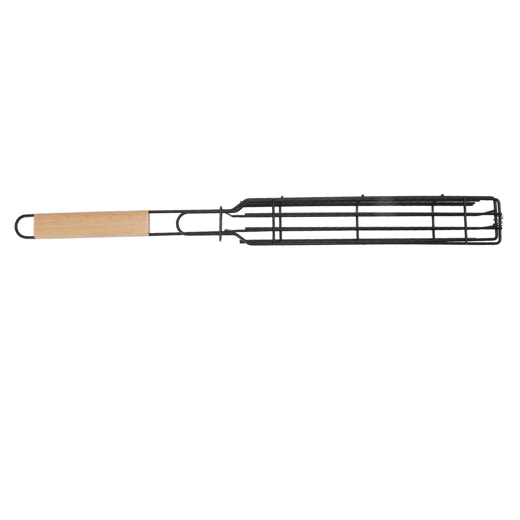 Kabob Grilling Baskets Lockable Iron Kebab Grill Grate with Wooden Handle for Grilling Vegetables