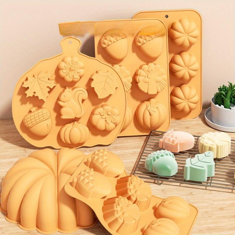 Pumpkin Silicone Baking Molds Fall Leaves Acorn Cake Molds Non-Stick Chocolate Candy Soap Molds Desserts DIY Baking Tools