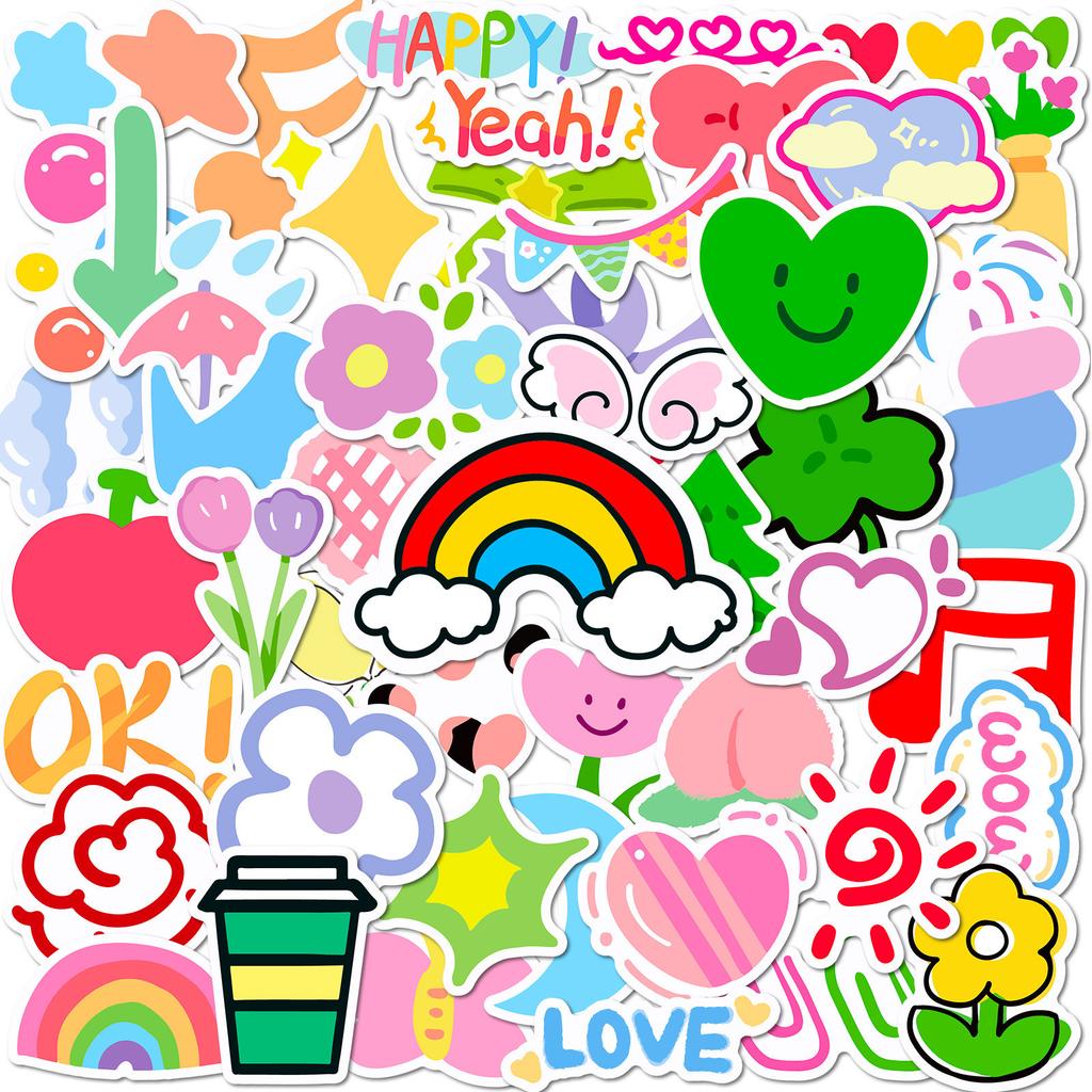 50 Small Fresh Dopamine Stickers Ins Style Cute Cartoon Flower Stickers DIY Suitcase Water Cup Stickers