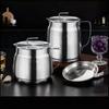 1.5/2L Stainless Steel Oil Kettle with Strainer Grease Container Oil Bottle Oil Can  Kitchen