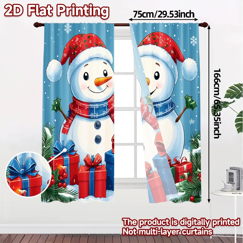 2pcs,Curtains Cute Snowmen Christmas Holiday_a (3) Contemporary Modern Curtains Semi-Sheer Curtains Decorations Outdoor Use for
